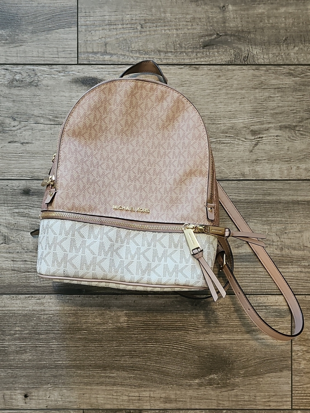 Michael Kors Two-Tone Pink & Cream Logo Backpack